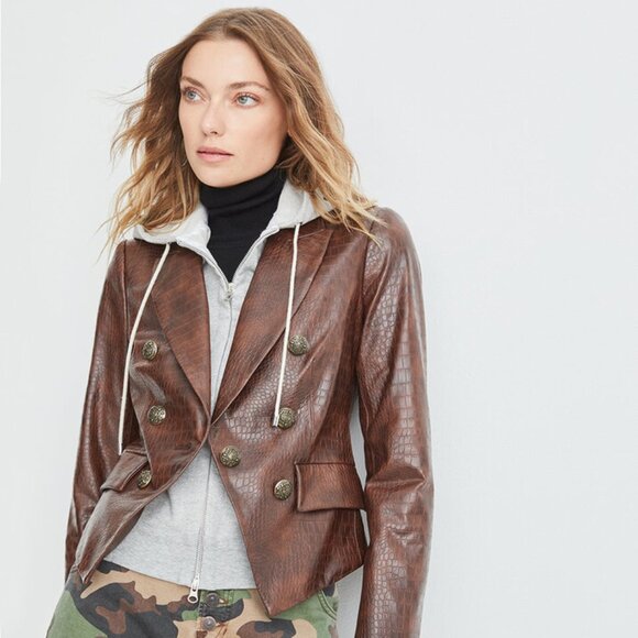 Veronica Beard Cooke Dickey Blazer in Brown Faux Crocodile Vegan Leather Size 2 - Picture 1 of 16